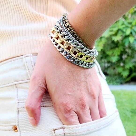 NEW Jenny Bird Austin Wide Bracelet Mixed Metals Layered Chains mp $135 STUNNING - Picture 9 of 10